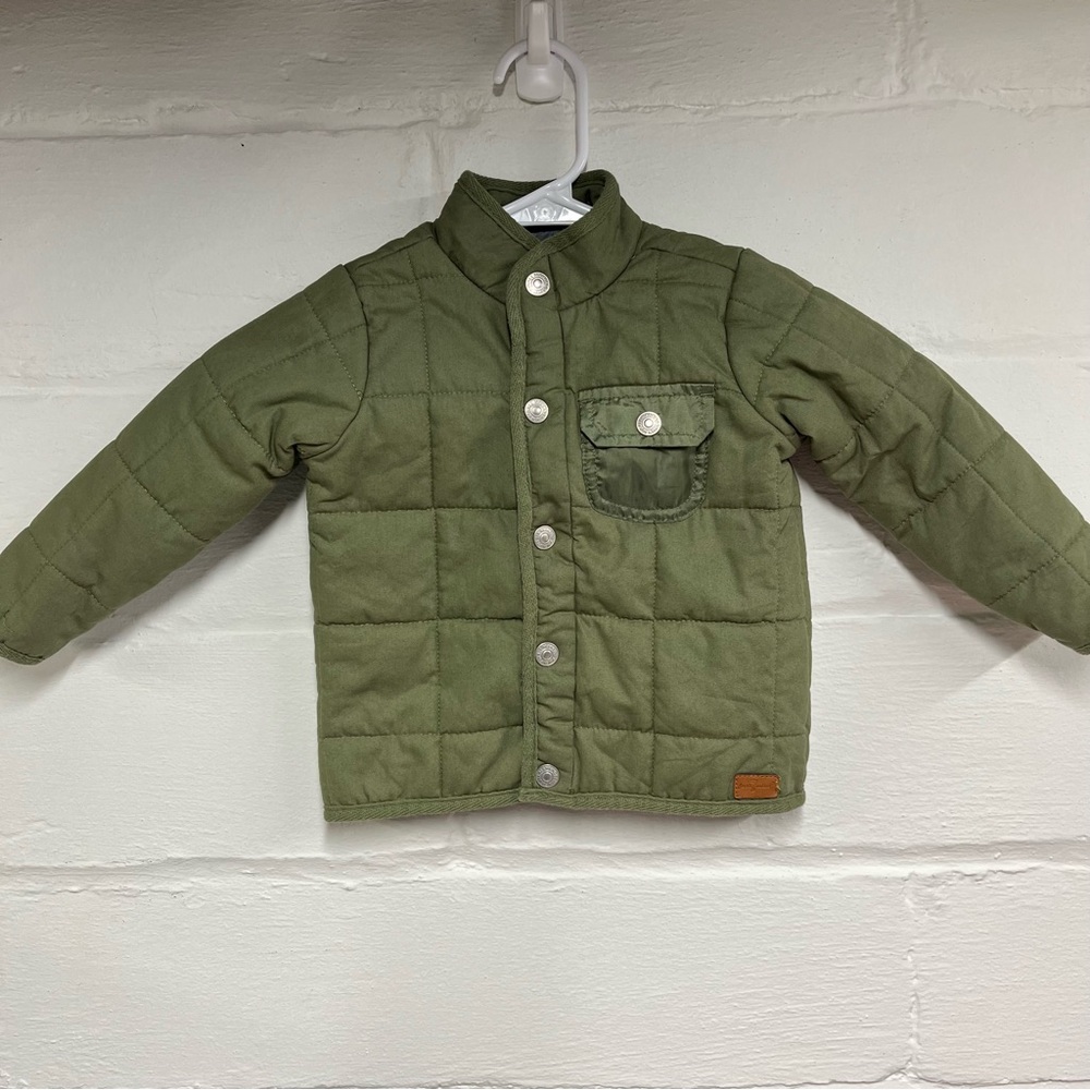 7 For All Mankind Kids Green Quilted Cotton Jacket with snaps, 2T